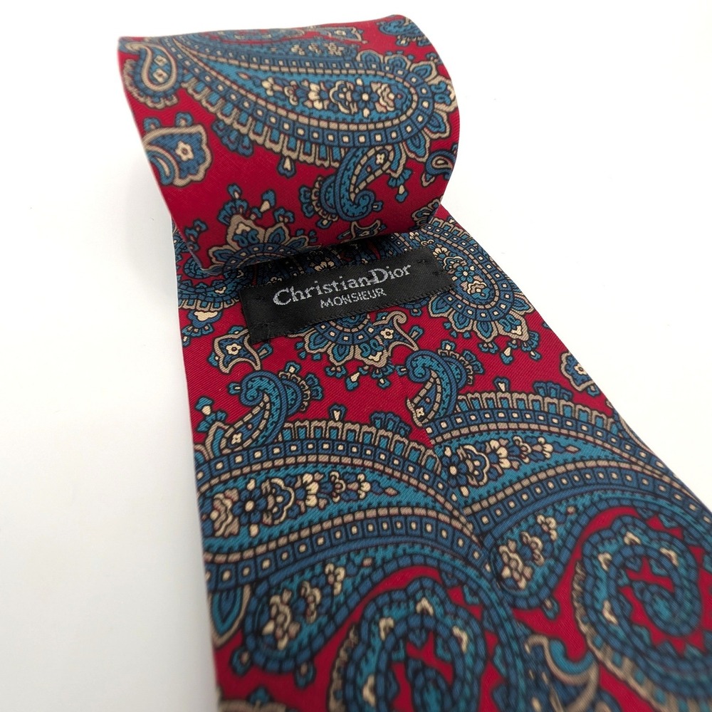 Christian Dior Monsieur Silk Tie Vintage Red Paisley Pattern Necktie - Picture 4 of 10